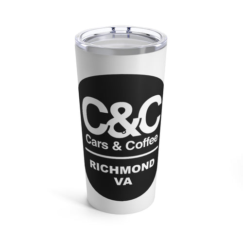 C&CR White Tumbler 20oz (Black & White Round Logo)