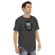 Load image into Gallery viewer, C&amp;CR Dark Gray Rounded Hem Tee (B&amp;W Round Logo)