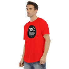 Load image into Gallery viewer, C&amp;CR Red Rounded Hem Tee (B&amp;W Round Logo)
