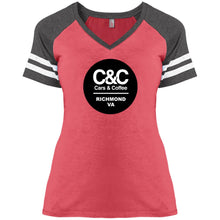 Load image into Gallery viewer, C&amp;CR Ladies&#39; Game V-Neck Tee (Round Logo)