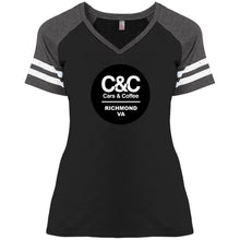 Load image into Gallery viewer, C&amp;CR Ladies&#39; Game V-Neck Tee (Round Logo)