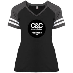 C&CR Ladies' Game V-Neck Tee (Round Logo)