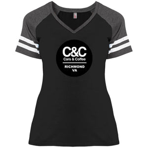 C&CR Ladies' Game V-Neck Tee (Round Logo)