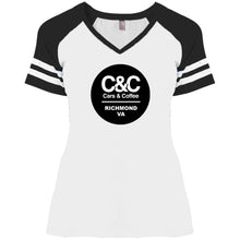 Load image into Gallery viewer, C&amp;CR Ladies&#39; Game V-Neck Tee (Round Logo)