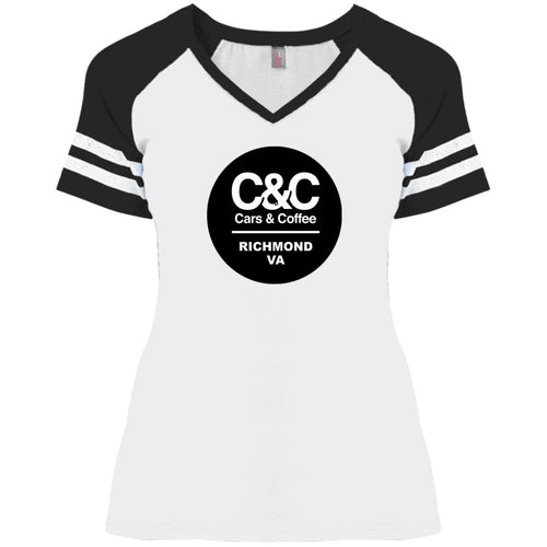 C&CR Ladies' Game V-Neck Tee (Round Logo)