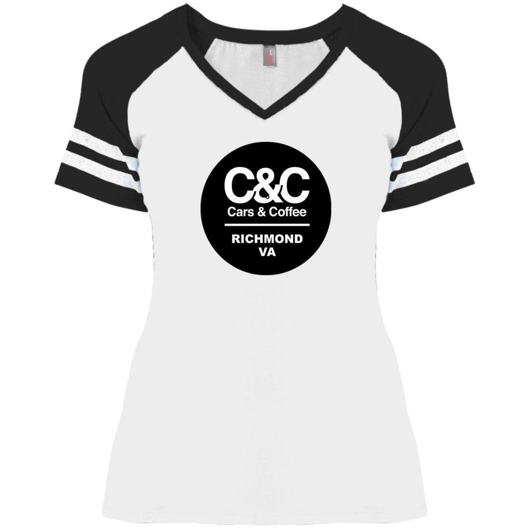 C&CR Ladies' Game V-Neck Tee (Round Logo)